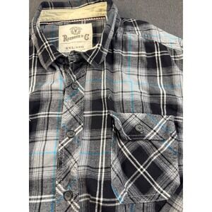 Roebuck & Co. XXL Flannel‎ Shirt Plaid Button Up Long Sleeve Black Gray Mens